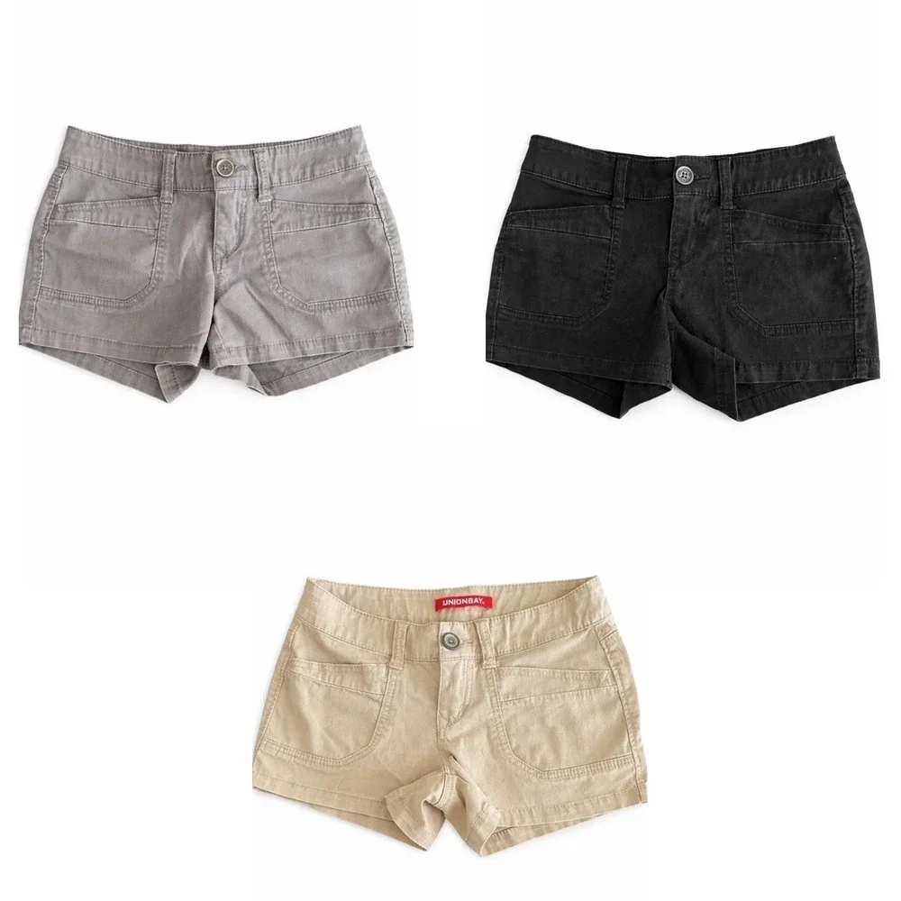 Y2K Unionbay Low‎ Rise Shorts Lot 3 Khaki Black Gray 90s Mini Micro 28x3